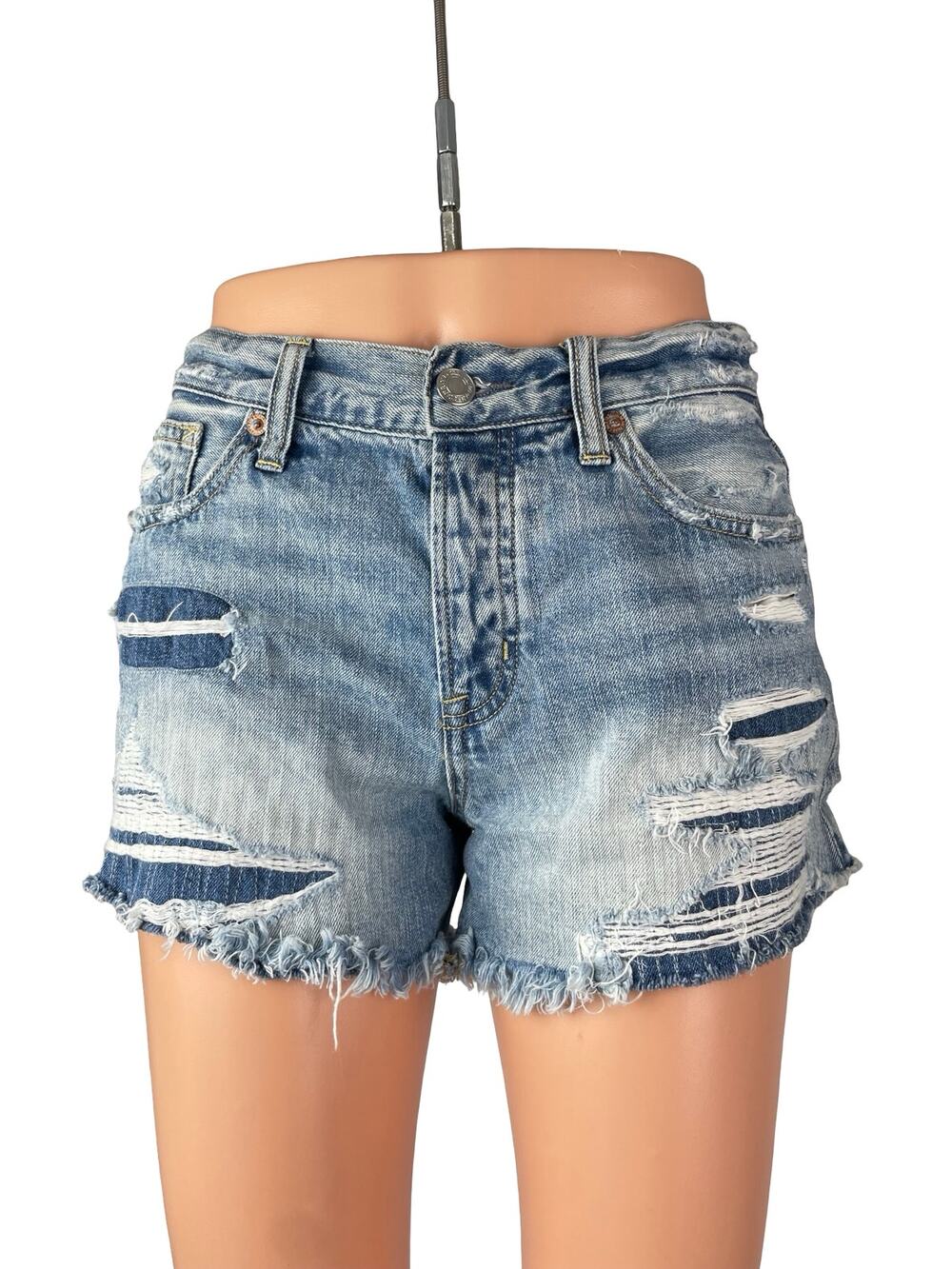 American Eagle Women's Blue Distressed Mid Rise Cut Off Denim Jean Shorts Size 0